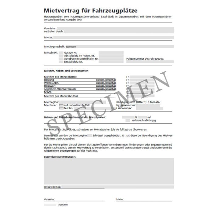 Mietvertrag für Fahrzeugplätze (Kanton Basel-Stadt) online