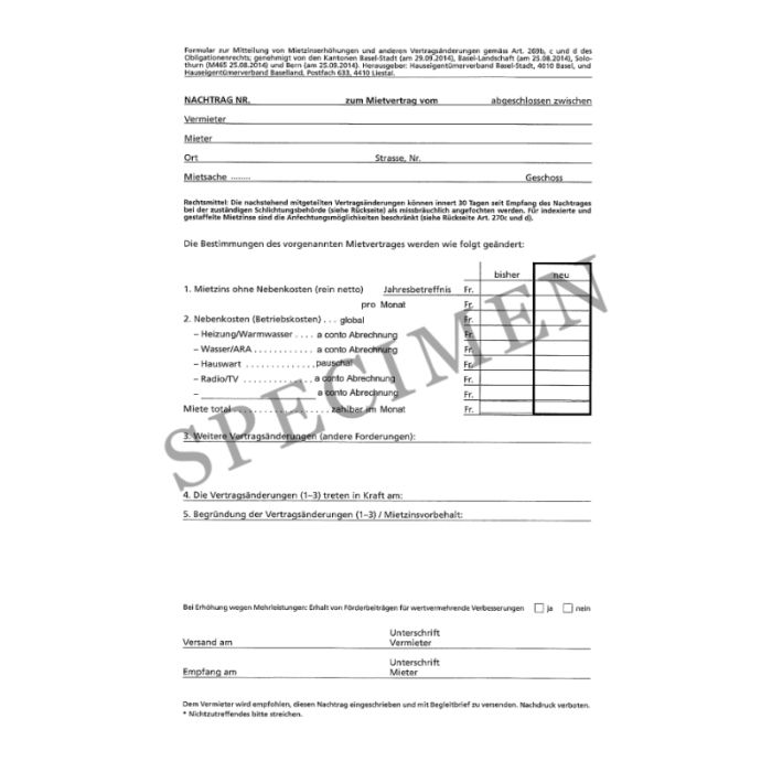 Amtliches Formular zur Mitteilung von Vertragsänderungen (Kanton Basel-Landschaft)