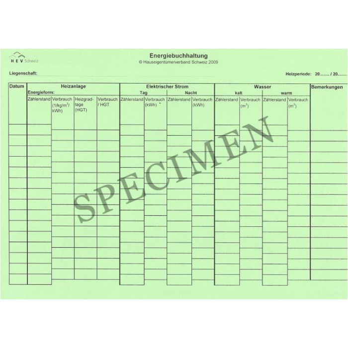 Energiebuchhaltungsblatt und Tabelle Heizgradtage