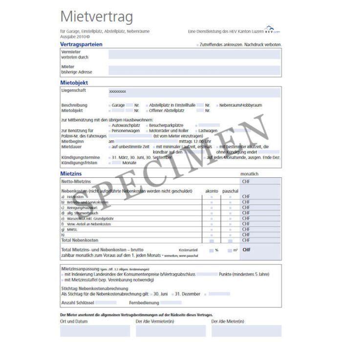 Mietvertrag für Garagen (Kanton Obwalden) online