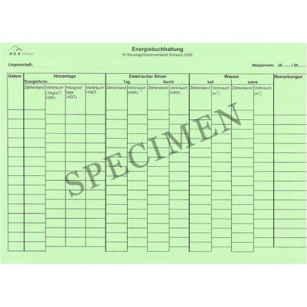 Energiebuchhaltungsblatt und Tabelle Heizgradtage